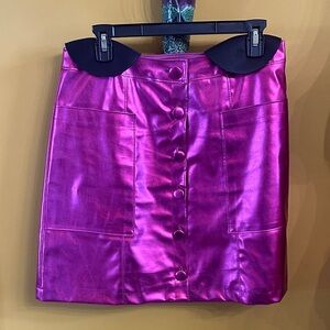 Anthropologie Shiny Fuchsia Button Skirt